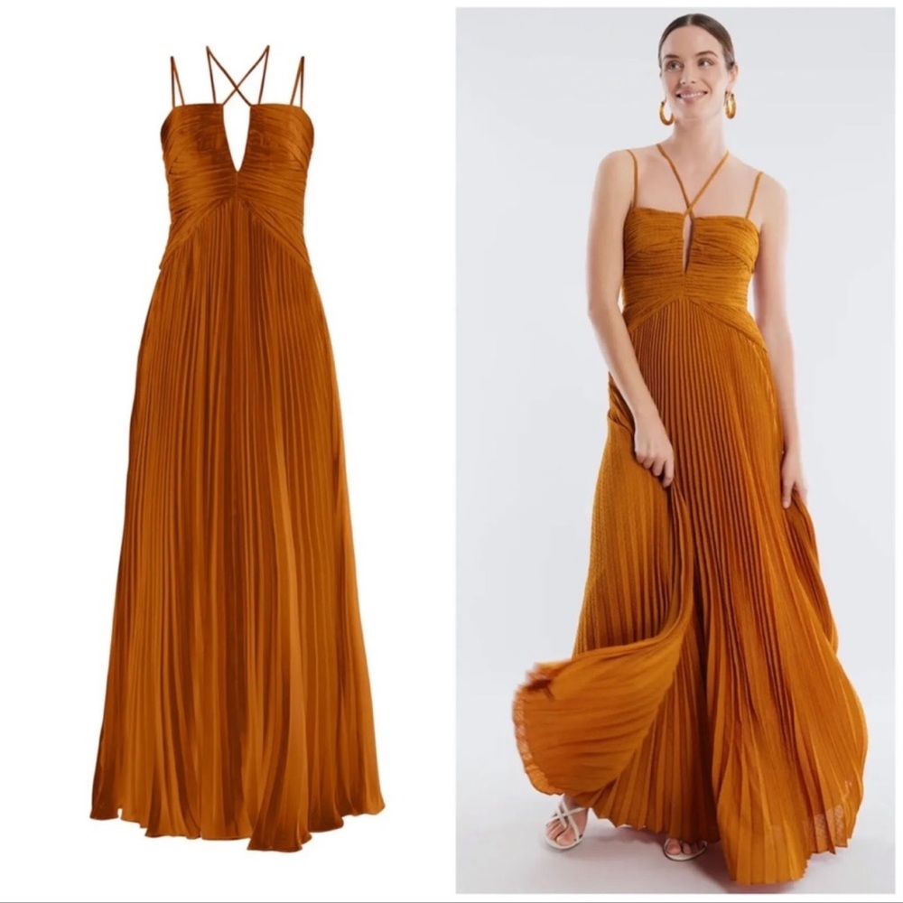 BCBGMaxAzria Rust Pleated Maxi Dress
